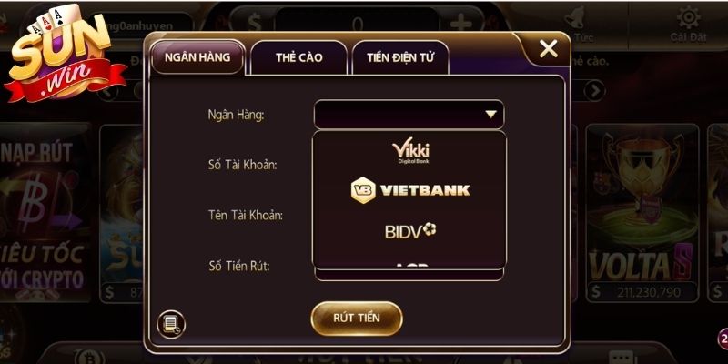 Ba hình thức rút tiền Sunwin đơn giản 
