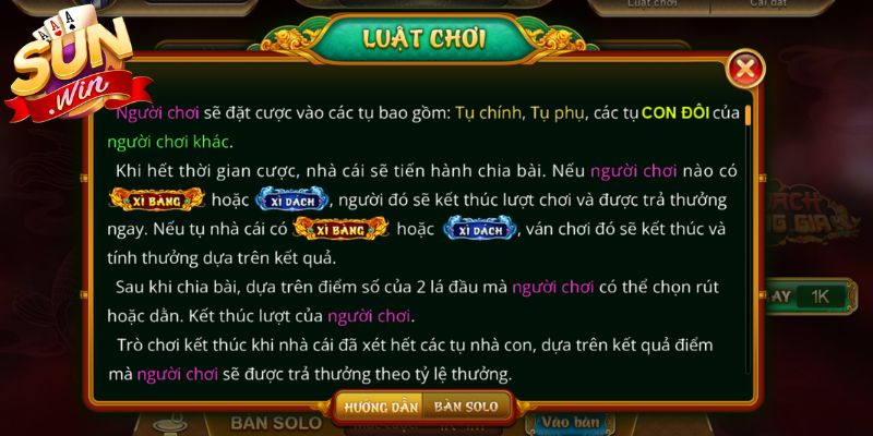 Các lựa chọn hành động của xì dách hoàng gia Sunwin
