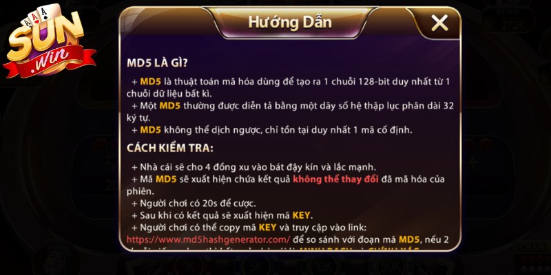 Xóc Đĩa Sunwin - Hướng Dẫn Cách Chơi Dễ Thắng Nhất 2026 2 Tính năng MD5 hiện đại, xác minh đối chiếu kết quả minh bạch